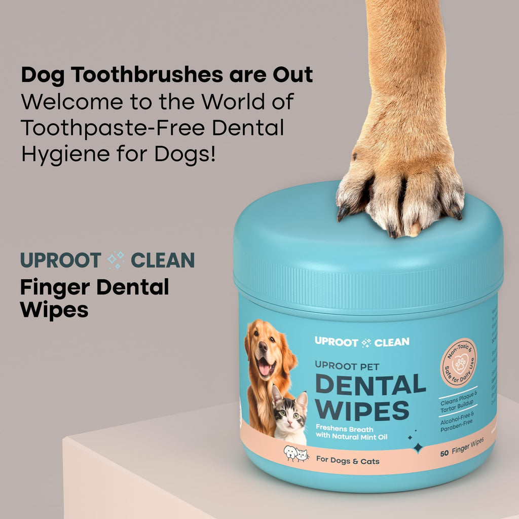 Uproot Clean Pet Dental Finger Wipes (50 Count) – Easy Cat and Dog Teeth Cleaning for Plaque, Tartar, and Bad Breath