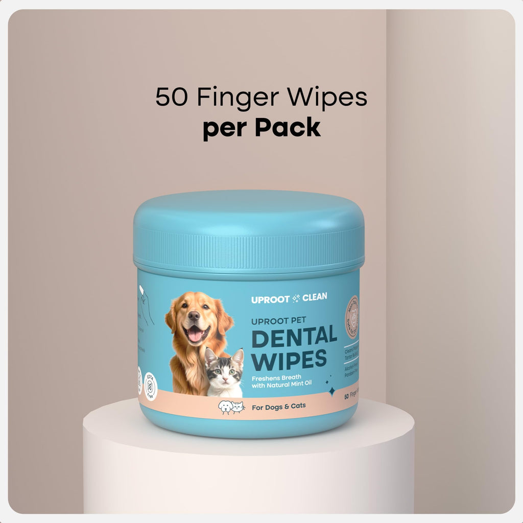 Uproot Clean Pet Dental Finger Wipes (50 Count) – Easy Cat and Dog Teeth Cleaning for Plaque, Tartar, and Bad Breath