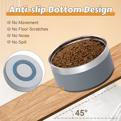 UPSKY Elevated Dog Bowls – 27oz Stainless Steel Anti-Spill Set with Wooden Stand, Double Raised Bowls for Small/Medium Dogs