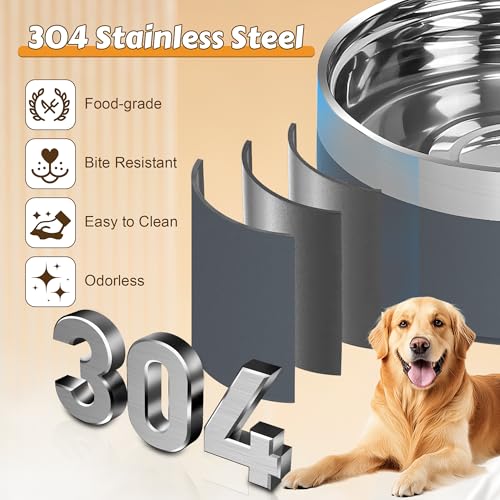 UPSKY Elevated Dog Bowls – 27oz Stainless Steel Anti-Spill Set with Wooden Stand, Double Raised Bowls for Small/Medium Dogs