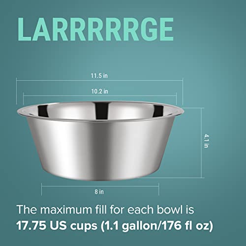 URBUDDIES 2-Pack 1.1 Gallon Stainless Steel Dog Water Bowls – Large, Nonslip, Dishwasher Safe