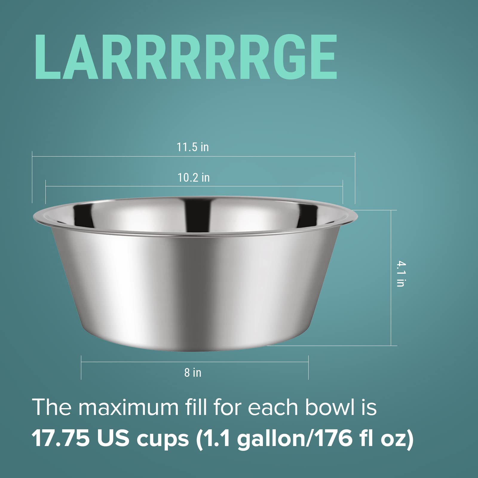 URBUDDIES 2-Pack 1.1 Gallon Stainless Steel Dog Water Bowls – Large, Nonslip, Dishwasher Safe