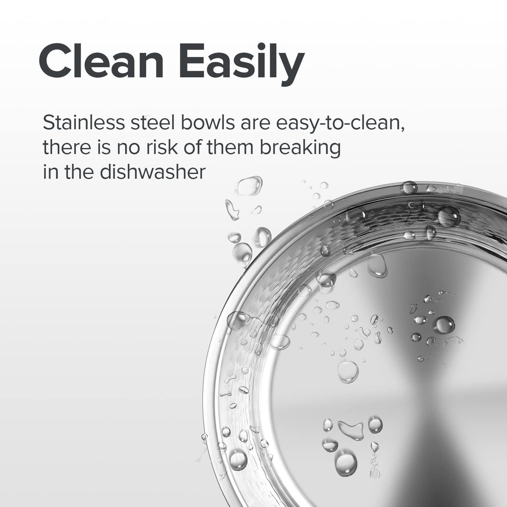 URBUDDIES 2 Pack Hammered Stainless Steel Dog Bowls – 8 Cup Non-Slip with Gray Rubber Bottom, Dishwasher Safe