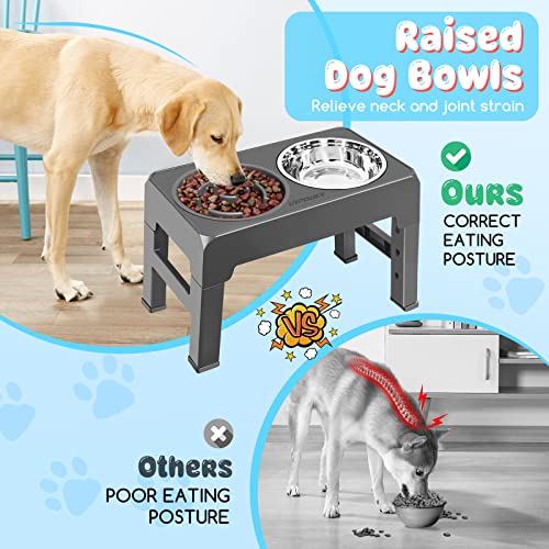 URPOWER Adjustable Raised Dog Bowls – 4 Heights with Stainless Steel Slow Feeder & Non-Slip Stand for Small to Large Dogs