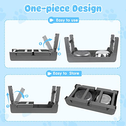 URPOWER Adjustable Raised Dog Bowls – 4 Heights with Stainless Steel Slow Feeder & Non-Slip Stand for Small to Large Dogs