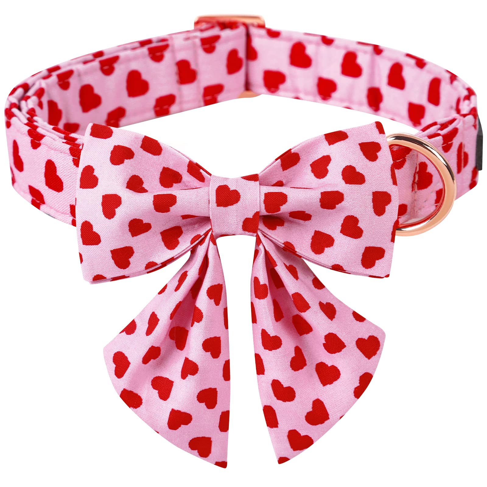 Valentine's Day Dog Collar with Bowtie – ARING PET Pink Heart, Cotton, Adjustable, Metal Buckle