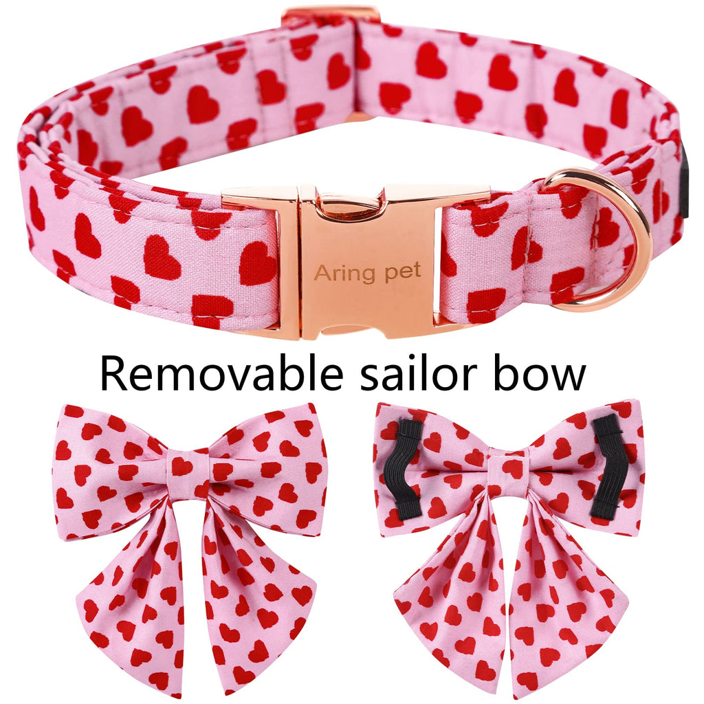 Valentine's Day Dog Collar with Bowtie – ARING PET Pink Heart, Cotton, Adjustable, Metal Buckle