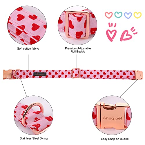 Valentine's Day Dog Collar with Bowtie – ARING PET Pink Heart, Cotton, Adjustable, Metal Buckle