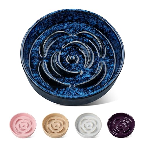 vancasso Ceramic Slow Feeder Dog Bowl - 0.6 Cup for Small Breeds | Blue | Anti-Slip