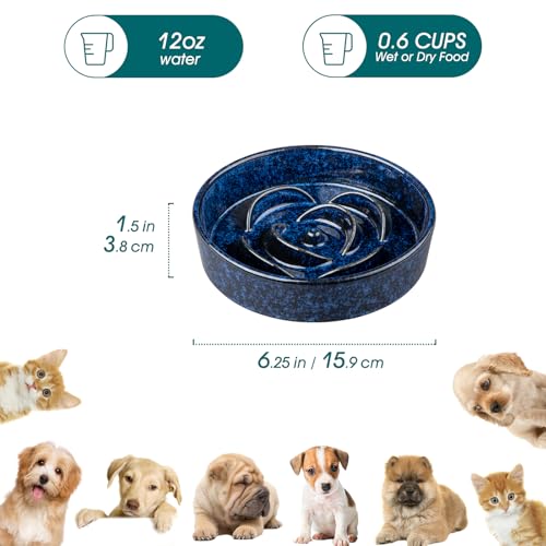 vancasso Ceramic Slow Feeder Dog Bowl - 0.6 Cup for Small Breeds | Blue | Anti-Slip