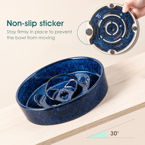 vancasso Ceramic Slow Feeder Dog Bowl - 0.6 Cup for Small Breeds | Blue | Anti-Slip