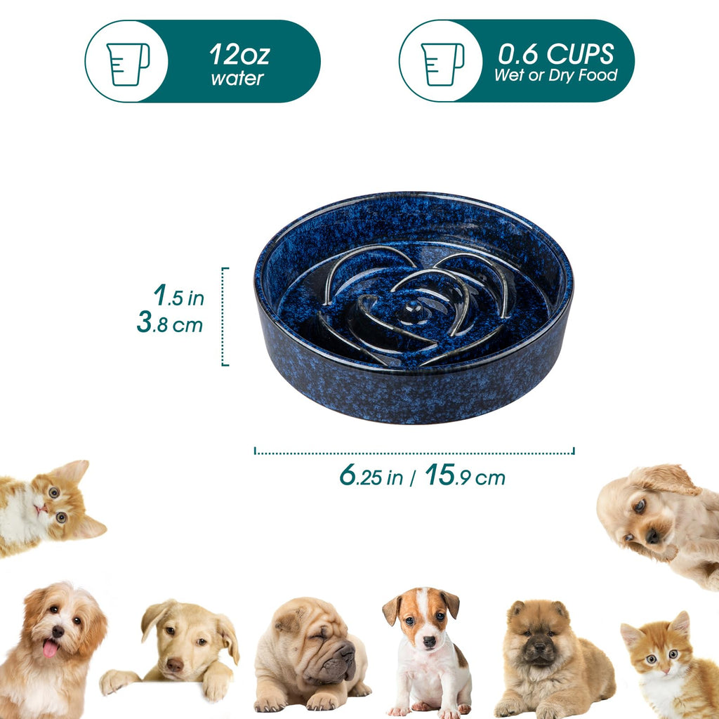 vancasso Ceramic Slow Feeder Dog Bowl - 0.6 Cup for Small Breeds | Blue | Anti-Slip