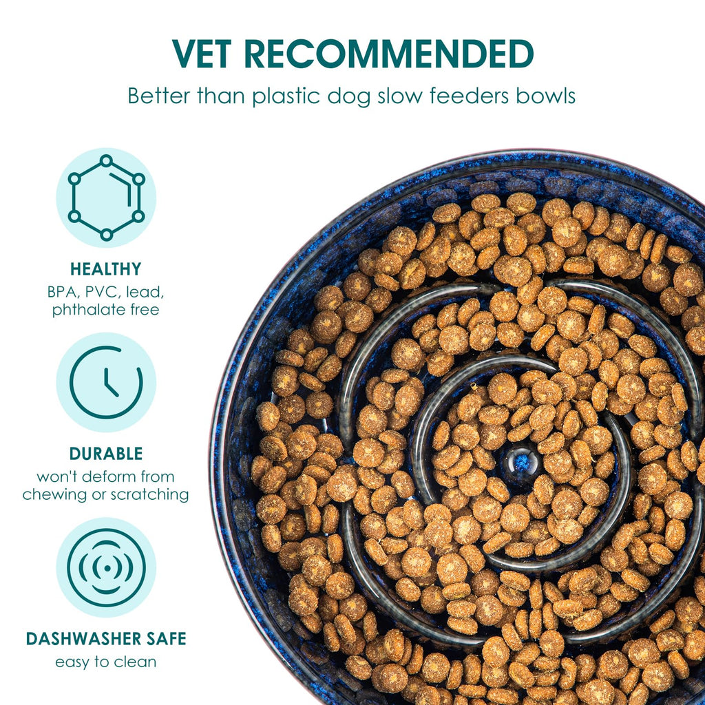vancasso Ceramic Slow Feeder Dog Bowl - 0.6 Cup for Small Breeds | Blue | Anti-Slip