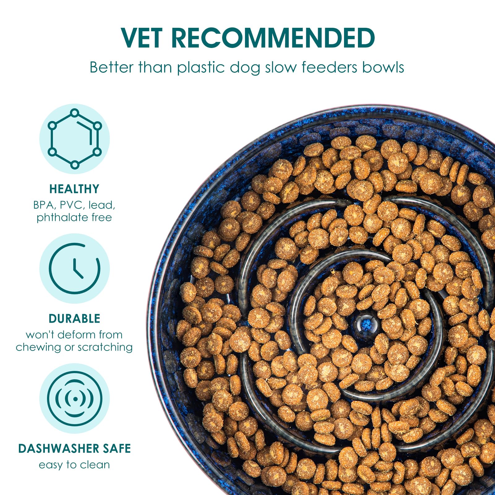 vancasso Ceramic Slow Feeder Dog Bowl - 0.6 Cup for Small Breeds | Blue | Anti-Slip