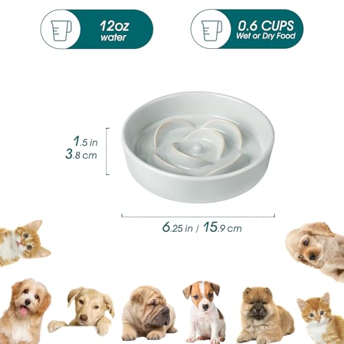 vancasso Ceramic Slow Feeder Dog Bowl – 0.6 Cup Maze Puzzle Bowl for Small Breeds, Grayish Cyan