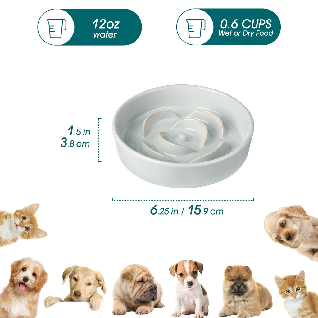 vancasso Ceramic Slow Feeder Dog Bowl – 0.6 Cup Maze Puzzle Bowl for Small Breeds, Grayish Cyan