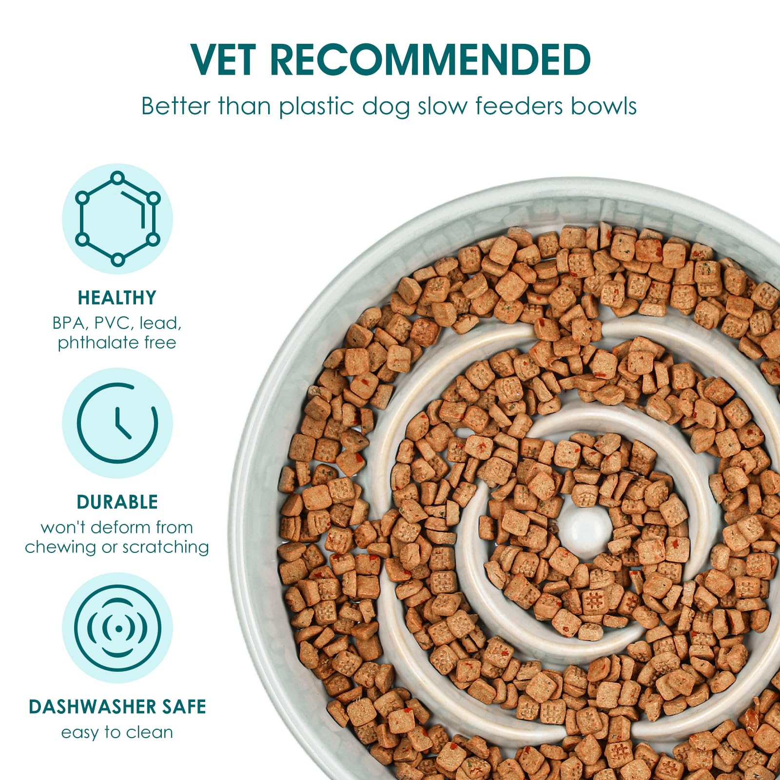 vancasso Ceramic Slow Feeder Dog Bowl – 0.6 Cup Maze Puzzle Bowl for Small Breeds, Grayish Cyan