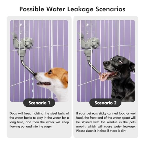 Vannon 20oz Dog Water Dispenser for Cages - BPA Free, Stainless Steel Nozzle, Grey