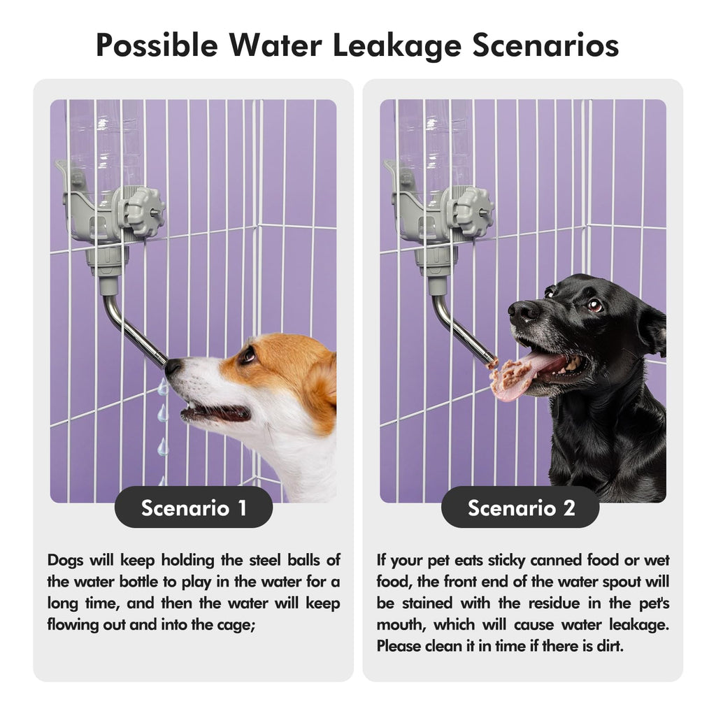 Vannon 20oz Dog Water Dispenser for Cages - BPA Free, Stainless Steel Nozzle, Grey