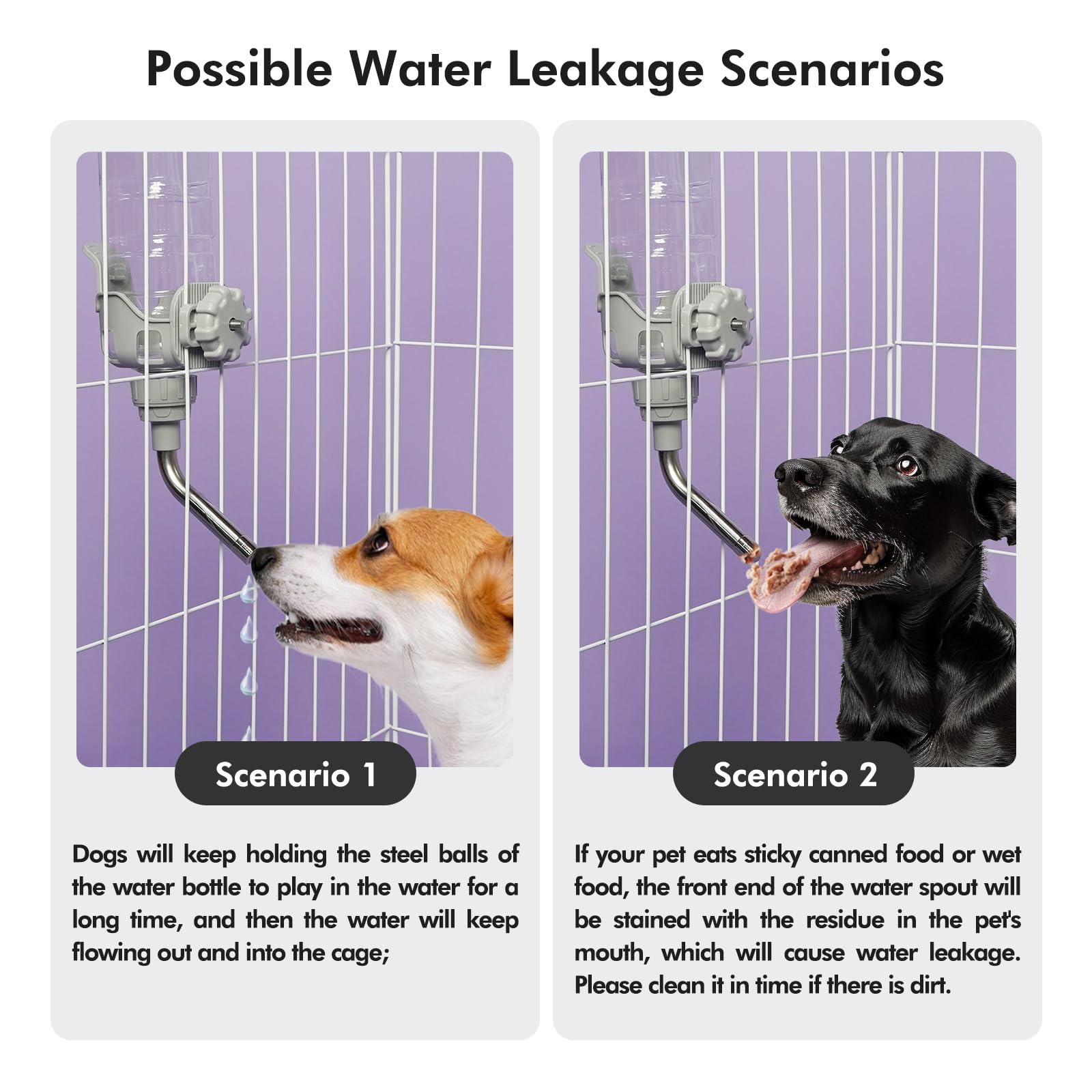 Vannon 20oz Dog Water Dispenser for Cages - BPA Free, Stainless Steel Nozzle, Grey