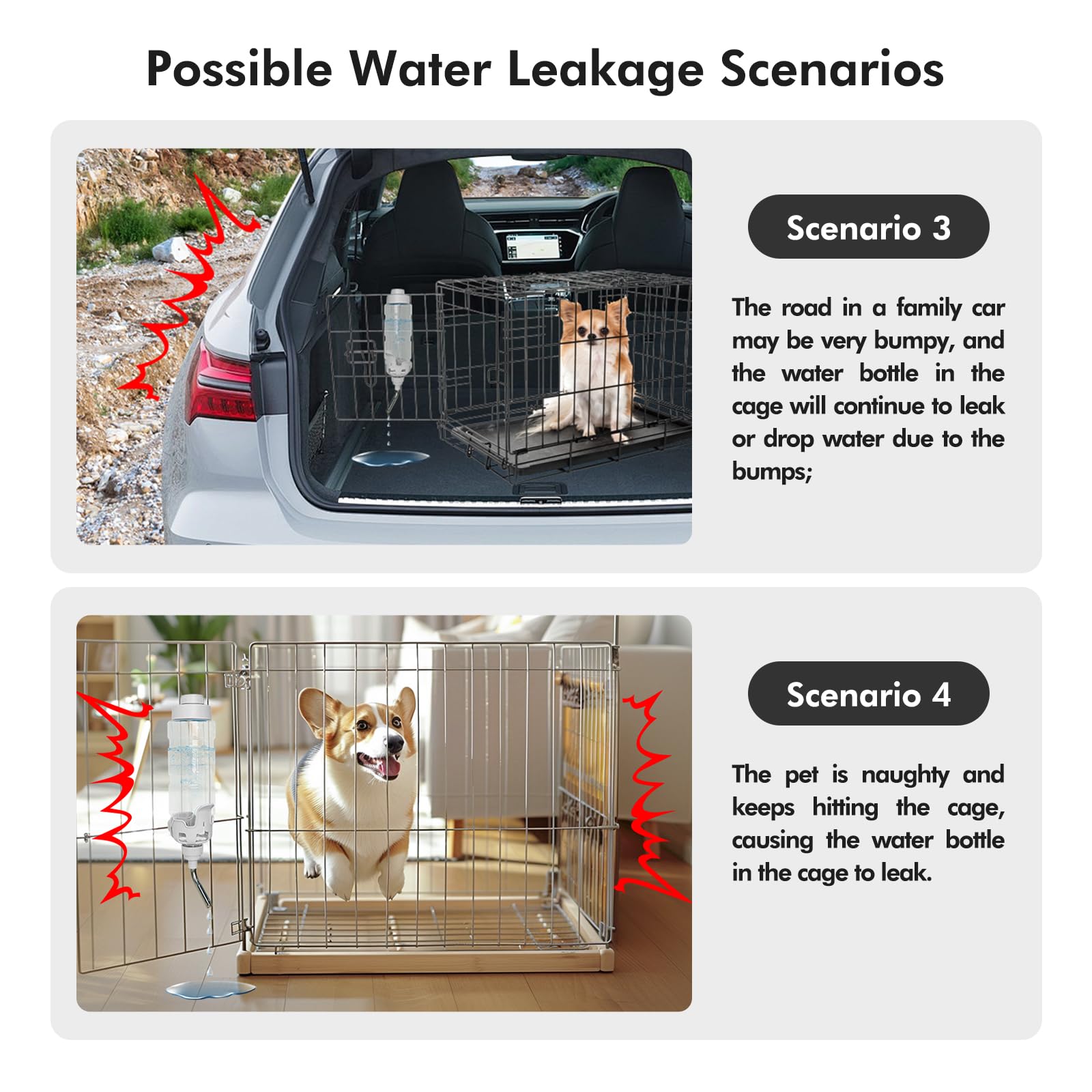 Vannon 20oz Dog Water Dispenser for Cages - BPA Free, Stainless Steel Nozzle, Grey