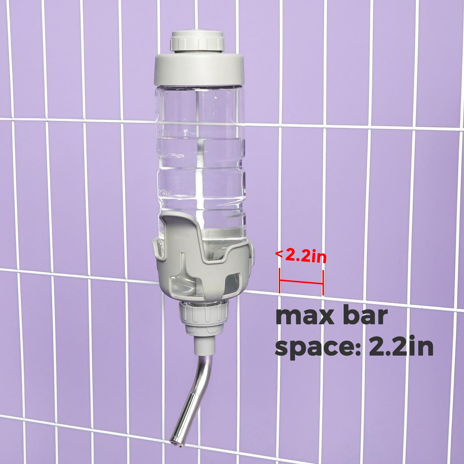 Vannon 20oz Dog Water Dispenser for Cages - BPA Free, Stainless Steel Nozzle, Grey