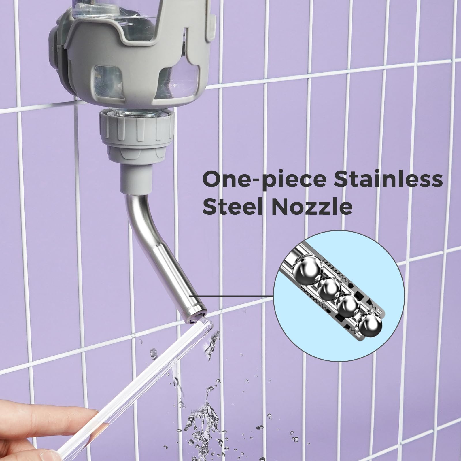Vannon 20oz Dog Water Dispenser for Cages - BPA Free, Stainless Steel Nozzle, Grey
