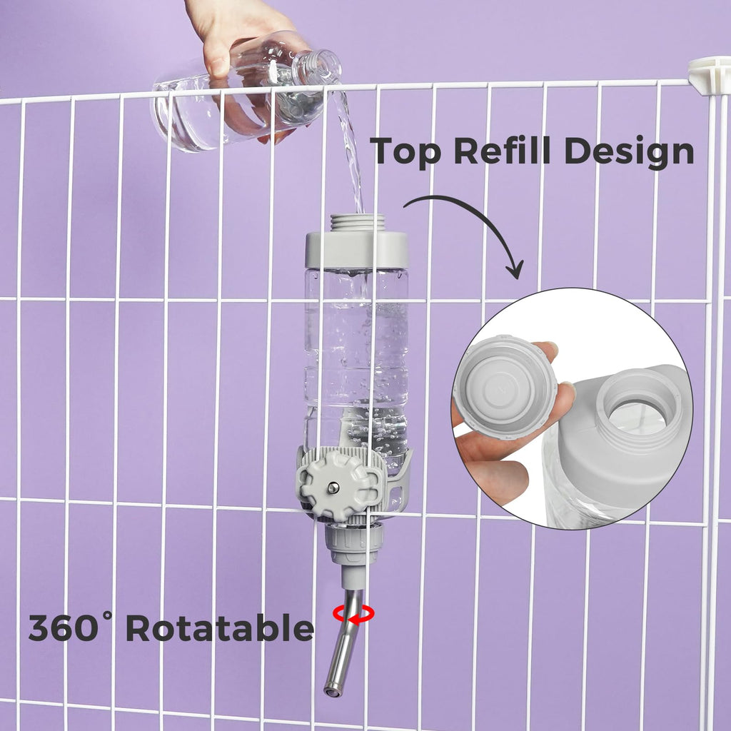 Vannon 20oz Dog Water Dispenser for Cages - BPA Free, Stainless Steel Nozzle, Grey