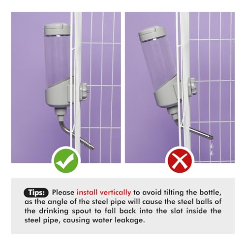 VANNON 23oz Top-Fill Crate Water Bottle for Dogs, Cats & Rabbits – BPA-Free One-Piece Nozzle, Grey