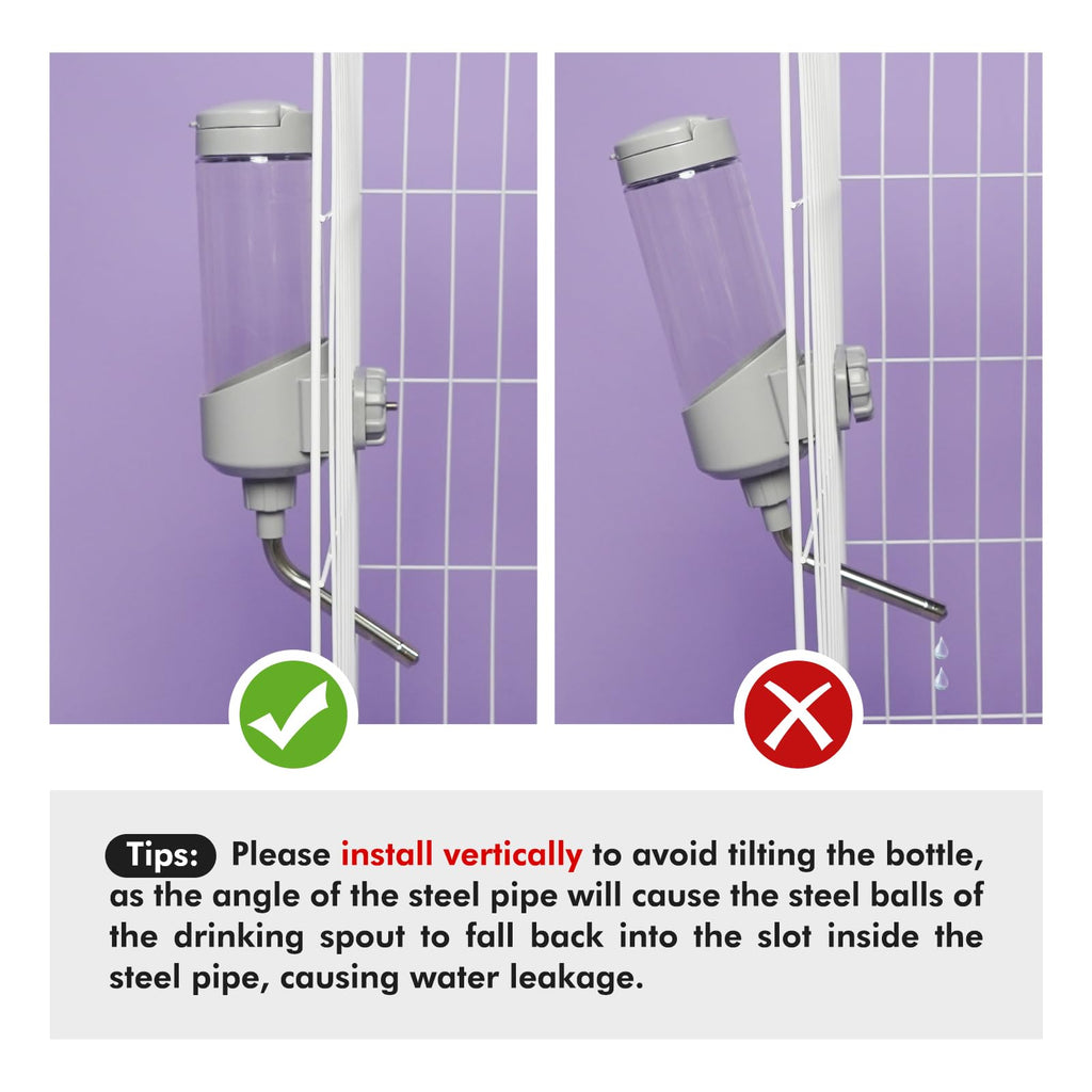 VANNON 23oz Top-Fill Crate Water Bottle for Dogs, Cats & Rabbits – BPA-Free One-Piece Nozzle, Grey
