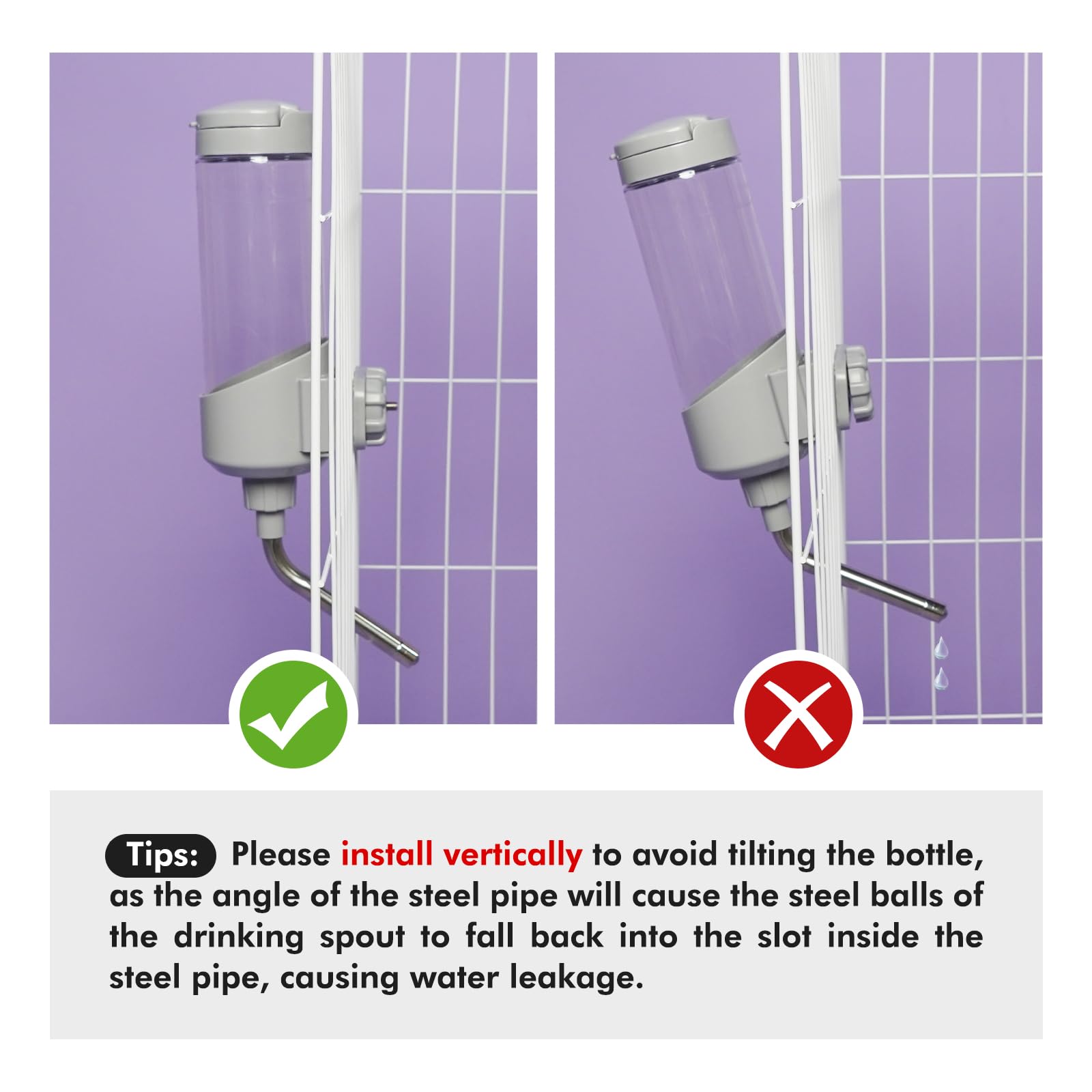 VANNON 23oz Top-Fill Crate Water Bottle for Dogs, Cats & Rabbits – BPA-Free One-Piece Nozzle, Grey