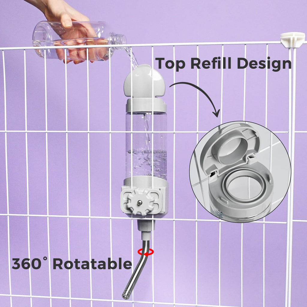 VANNON 23oz Top-Fill Crate Water Bottle for Dogs, Cats & Rabbits – BPA-Free One-Piece Nozzle, Grey