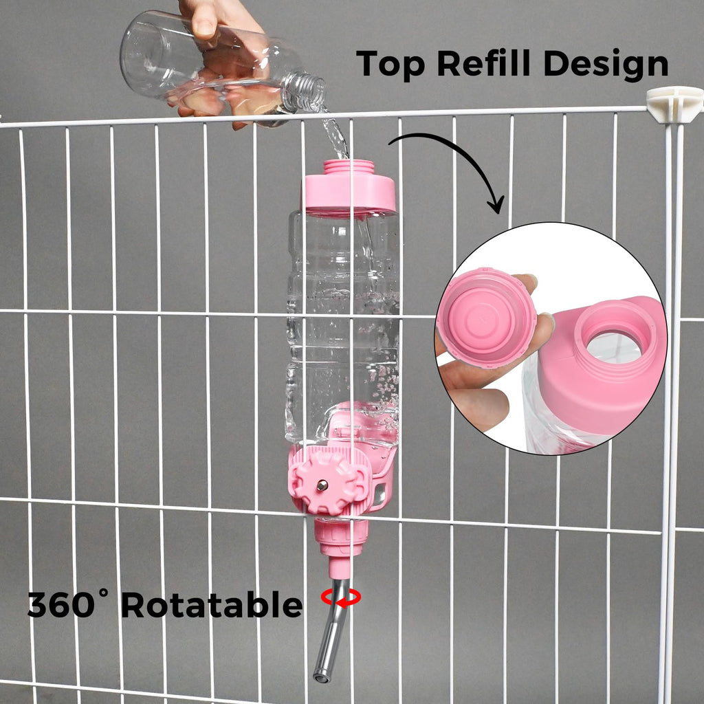 Vannon 34oz Pink Crate Water Bottle for Dogs, Cats & Rabbits - BPA Free, 12mm Nozzle