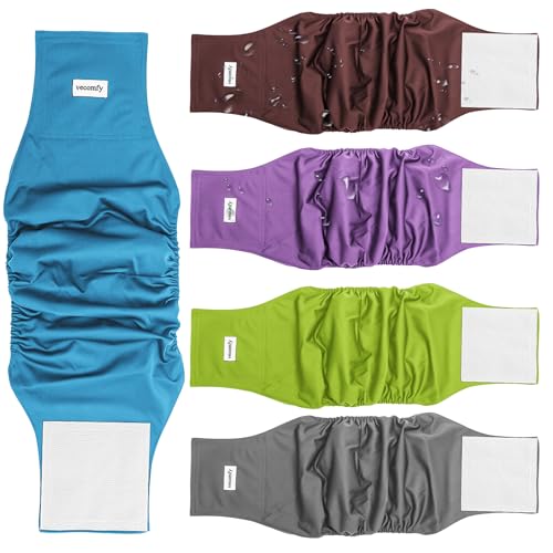Vecomfy 5-Pack Reusable Dog Belly Bands for Small Male Dogs – Washable, Leakproof, Adjustable Waist (Gray/Blue/Green/Purple/Brown)