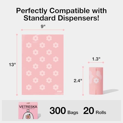VETRESKA Lavender Scented Dog Poop Bags 300 Count - Leak Proof & Extra Thick Waste Bags for Dogs and Cats, 9x13 Inches