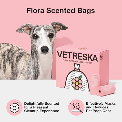 VETRESKA Lavender Scented Dog Poop Bags 300 Count - Leak Proof & Extra Thick Waste Bags for Dogs and Cats, 9x13 Inches