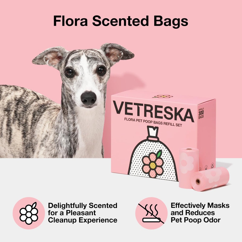 VETRESKA Lavender Scented Dog Poop Bags 300 Count - Leak Proof & Extra Thick Waste Bags for Dogs and Cats, 9x13 Inches