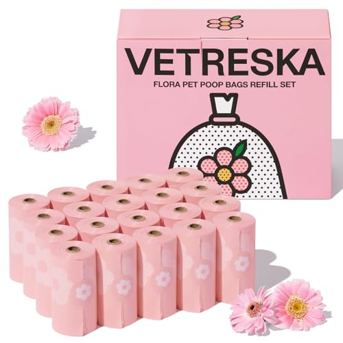 VETRESKA Lavender Scented Dog Poop Bags 300 Count - Leak Proof & Extra Thick Waste Bags for Dogs and Cats, 9x13 Inches