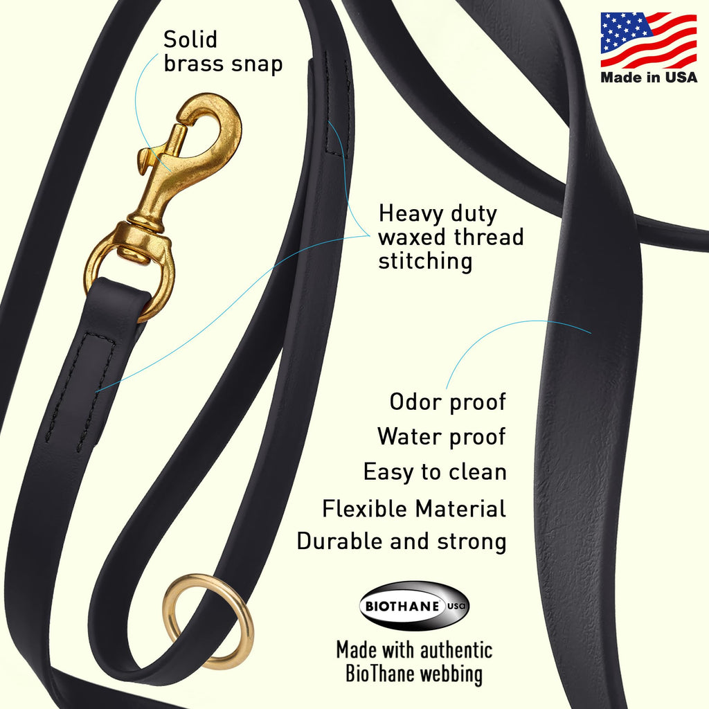 Viper Biothane Working Dog Lead 6ft Black – Waterproof, 750lb Breaking Strength