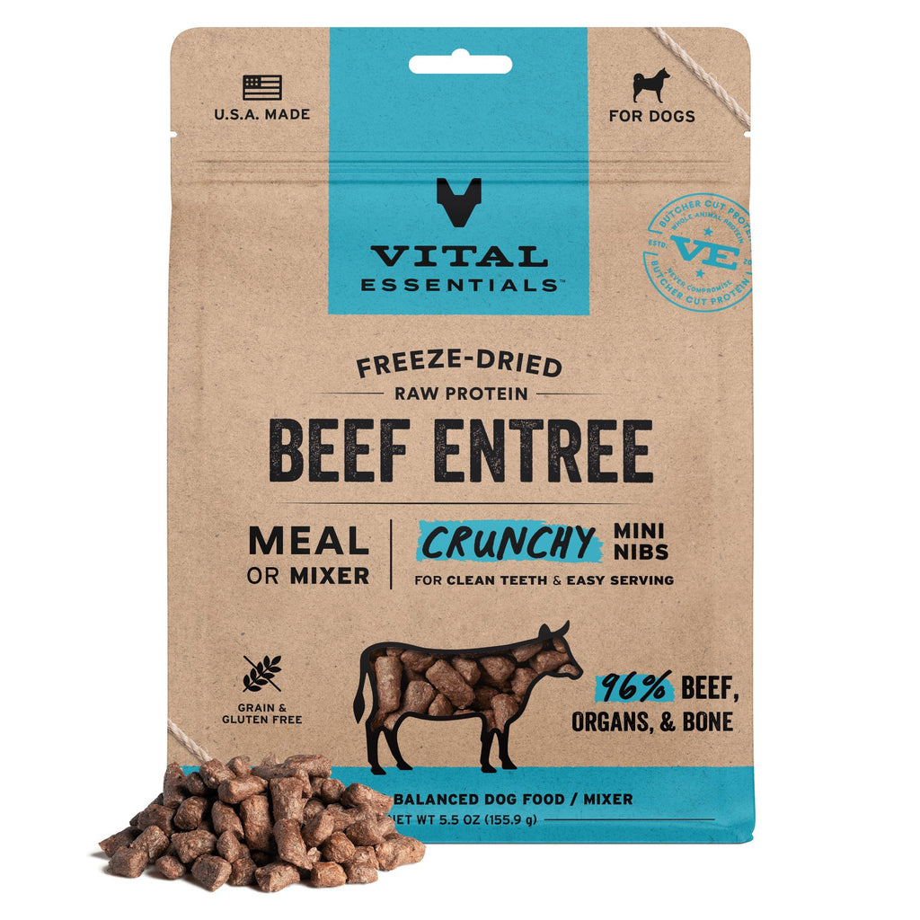Vital Essentials Freeze Dried Raw Beef Dog Food Mini Nibs 5.5 oz - High Protein, Grain Free