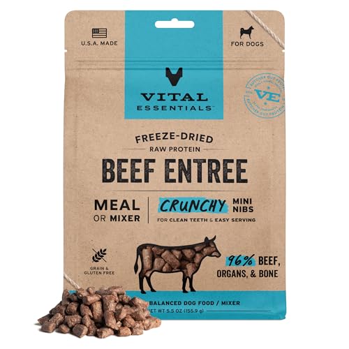Vital Essentials Freeze Dried Raw Beef Dog Food Mini Nibs 5.5 oz - High Protein, Grain Free