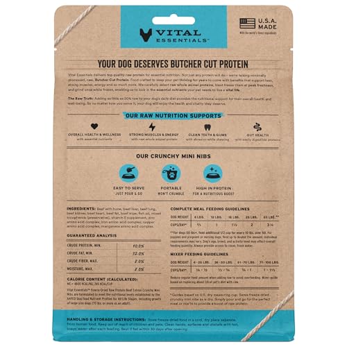 Vital Essentials Freeze Dried Raw Beef Dog Food Mini Nibs 5.5 oz - High Protein, Grain Free