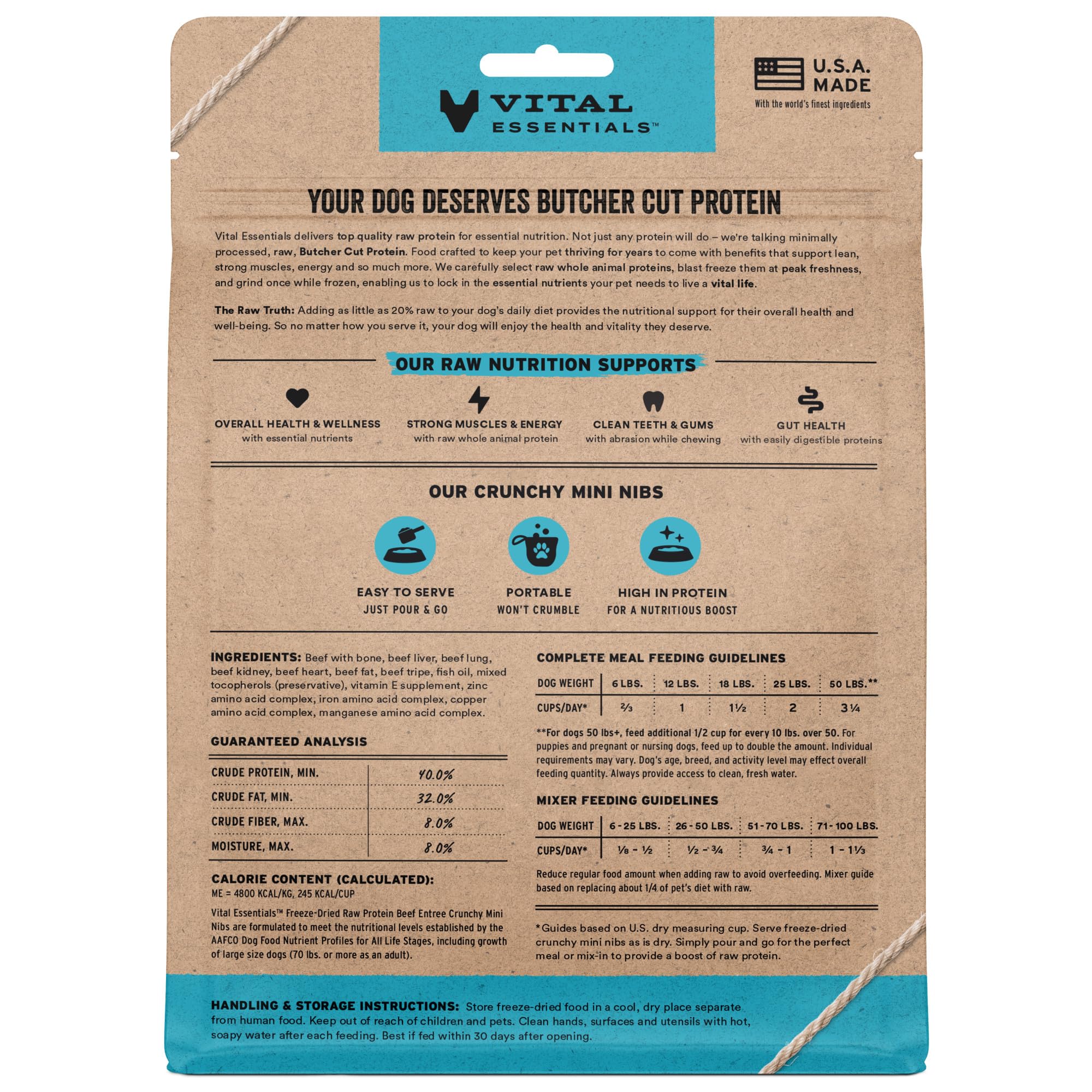 Vital Essentials Freeze Dried Raw Beef Dog Food Mini Nibs 5.5 oz - High Protein, Grain Free