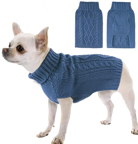 viunimo Blue Turtleneck Dog Sweater - Large for Small Breeds (Bust 18.11")