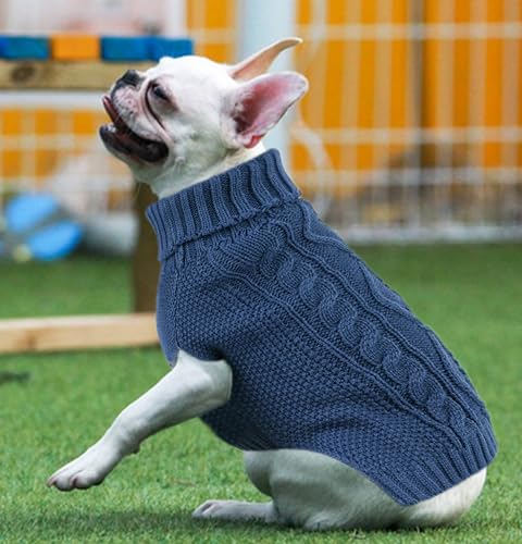 viunimo Blue Turtleneck Dog Sweater - Large for Small Breeds (Bust 18.11")