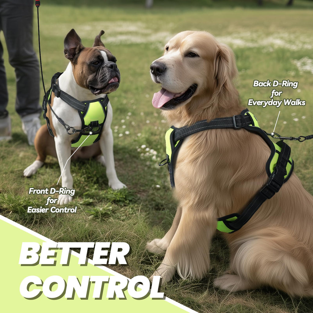 VIVAGLORY No Pull Dog Harness XS - Easy Walk with Front & Back Clips, Padded, Bright Yellow
