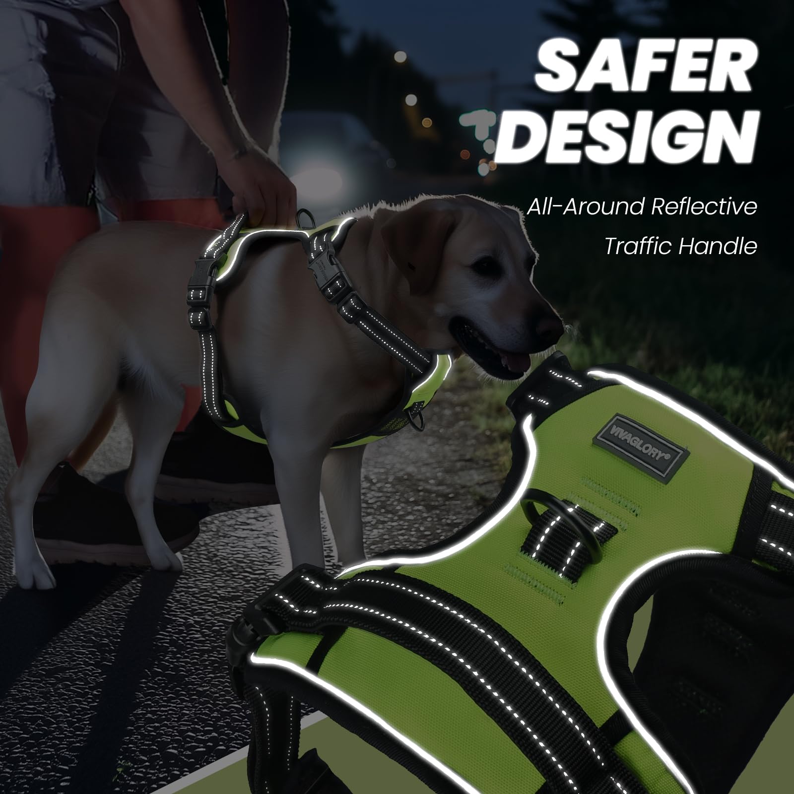 VIVAGLORY No Pull Dog Harness XS - Easy Walk with Front & Back Clips, Padded, Bright Yellow
