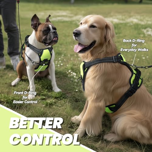 VIVAGLORY No Pull Dog Harness XS - Easy Walk with Front & Back Clips, Padded, Bright Yellow