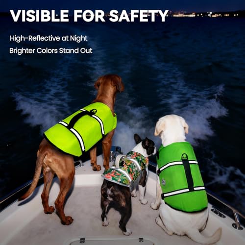 VIVAGLORY Rip Stop Dog Life Vest XS Bright Green - Buoyancy Swimming Vest for Small Dogs with Handle and Reflective Trim