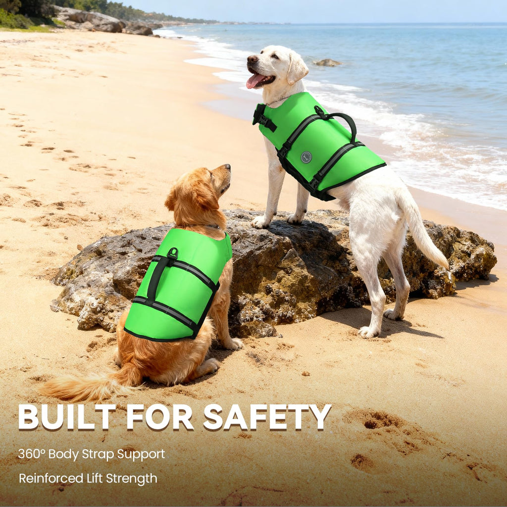 VIVAGLORY Rip Stop Dog Life Vest XS Bright Green - Buoyancy Swimming Vest for Small Dogs with Handle and Reflective Trim